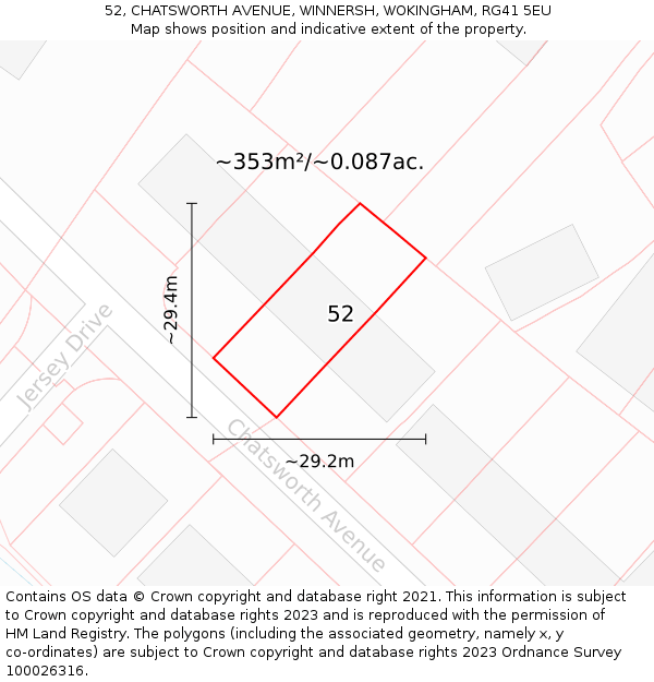 52, CHATSWORTH AVENUE, WINNERSH, WOKINGHAM, RG41 5EU: Plot and title map
