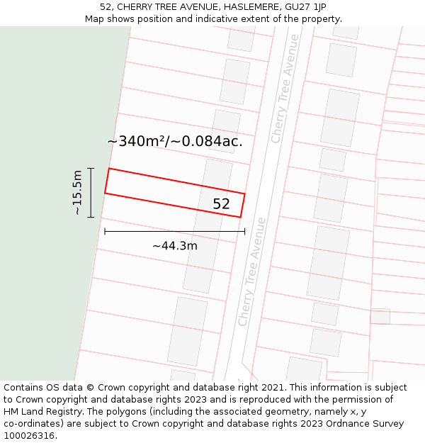 52, CHERRY TREE AVENUE, HASLEMERE, GU27 1JP: Plot and title map