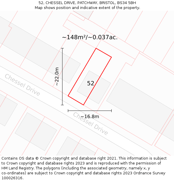 52, CHESSEL DRIVE, PATCHWAY, BRISTOL, BS34 5BH: Plot and title map