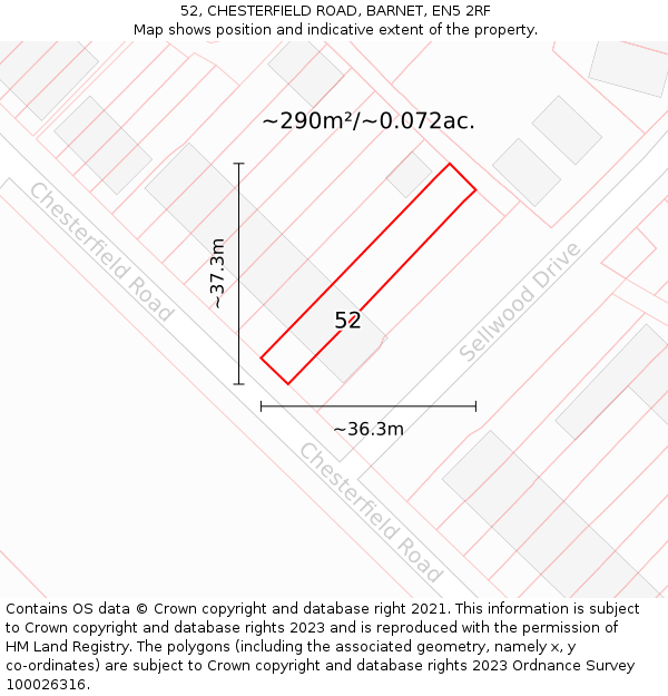 52, CHESTERFIELD ROAD, BARNET, EN5 2RF: Plot and title map