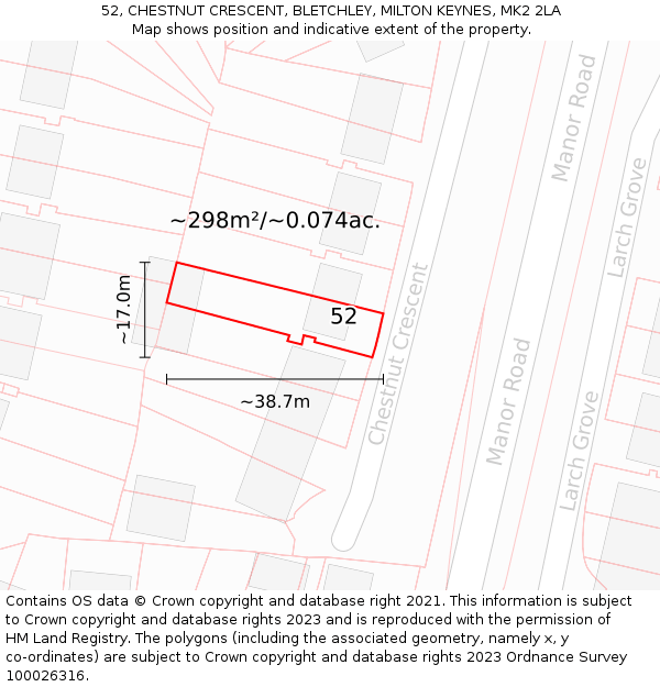 52, CHESTNUT CRESCENT, BLETCHLEY, MILTON KEYNES, MK2 2LA: Plot and title map