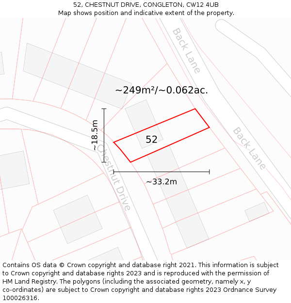 52, CHESTNUT DRIVE, CONGLETON, CW12 4UB: Plot and title map
