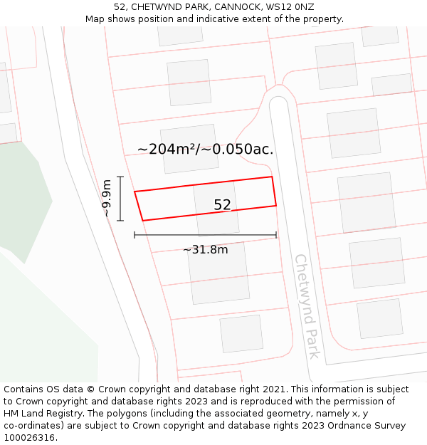 52, CHETWYND PARK, CANNOCK, WS12 0NZ: Plot and title map