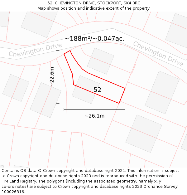 52, CHEVINGTON DRIVE, STOCKPORT, SK4 3RG: Plot and title map