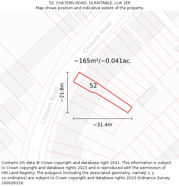52, CHILTERN ROAD, DUNSTABLE, LU6 1ER: Plot and title map