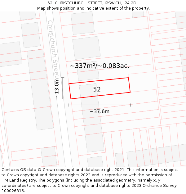 52, CHRISTCHURCH STREET, IPSWICH, IP4 2DH: Plot and title map