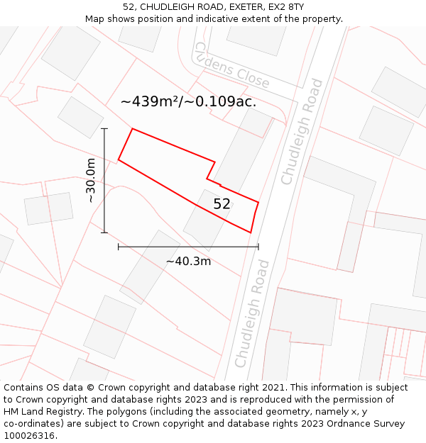 52, CHUDLEIGH ROAD, EXETER, EX2 8TY: Plot and title map