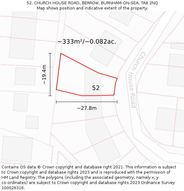 52, CHURCH HOUSE ROAD, BERROW, BURNHAM-ON-SEA, TA8 2NQ: Plot and title map