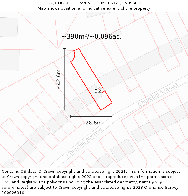 52, CHURCHILL AVENUE, HASTINGS, TN35 4LB: Plot and title map