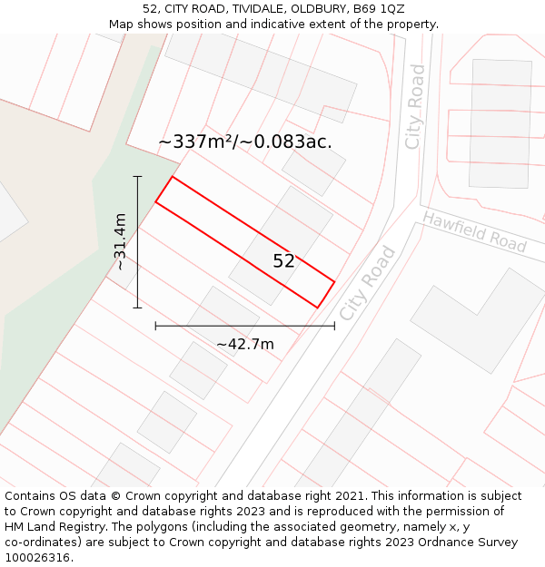 52, CITY ROAD, TIVIDALE, OLDBURY, B69 1QZ: Plot and title map