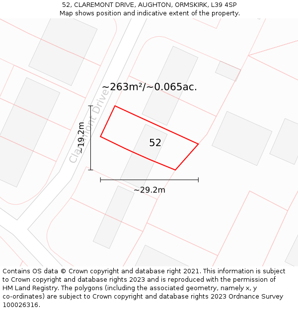 52, CLAREMONT DRIVE, AUGHTON, ORMSKIRK, L39 4SP: Plot and title map