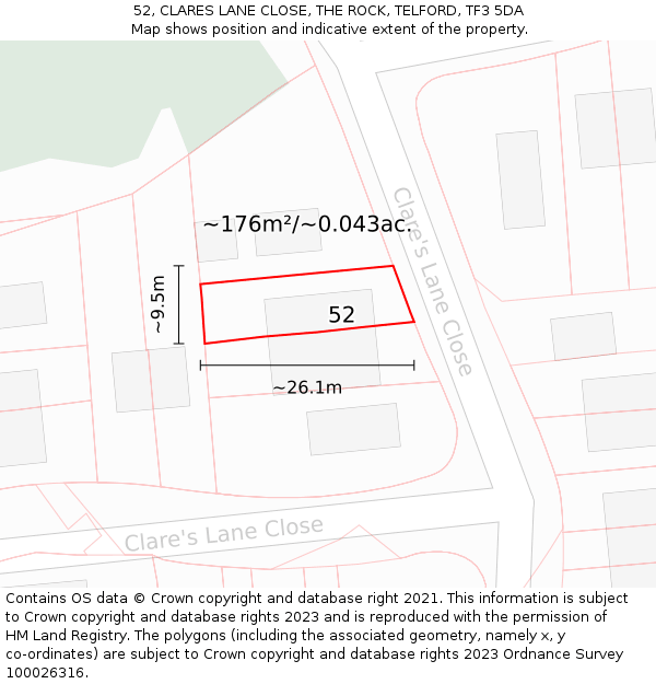 52, CLARES LANE CLOSE, THE ROCK, TELFORD, TF3 5DA: Plot and title map