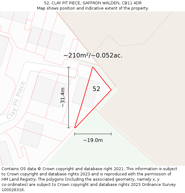 52, CLAY PIT PIECE, SAFFRON WALDEN, CB11 4DR: Plot and title map