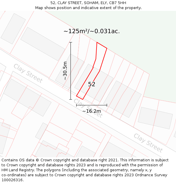 52, CLAY STREET, SOHAM, ELY, CB7 5HH: Plot and title map