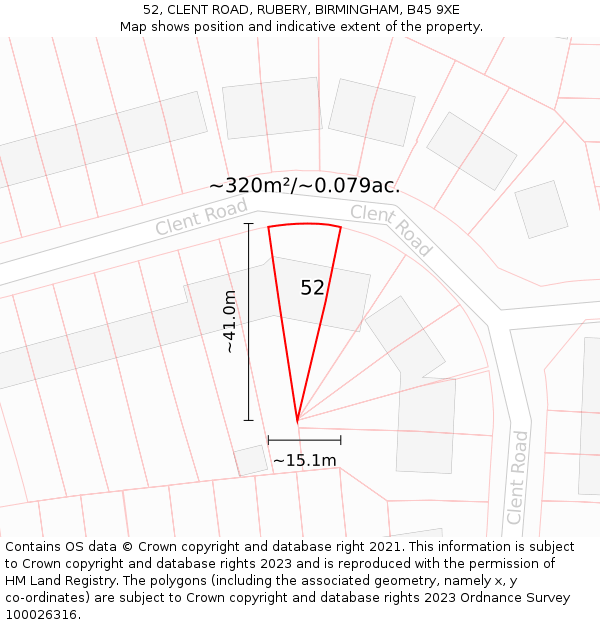 52, CLENT ROAD, RUBERY, BIRMINGHAM, B45 9XE: Plot and title map