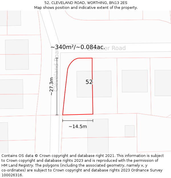 52, CLEVELAND ROAD, WORTHING, BN13 2ES: Plot and title map