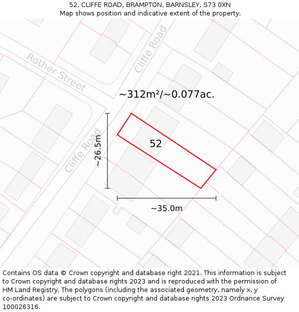 52, CLIFFE ROAD, BRAMPTON, BARNSLEY, S73 0XN: Plot and title map
