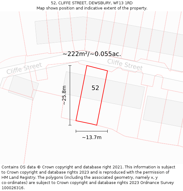 52, CLIFFE STREET, DEWSBURY, WF13 1RD: Plot and title map