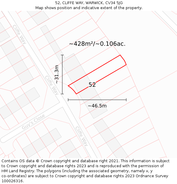 52, CLIFFE WAY, WARWICK, CV34 5JG: Plot and title map