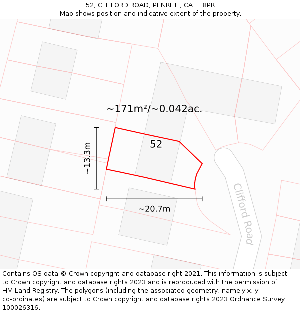 52, CLIFFORD ROAD, PENRITH, CA11 8PR: Plot and title map