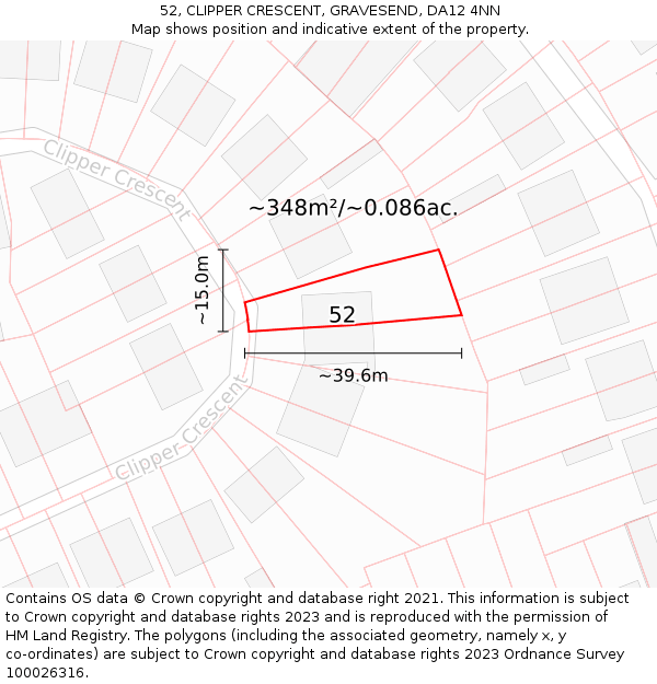 52, CLIPPER CRESCENT, GRAVESEND, DA12 4NN: Plot and title map