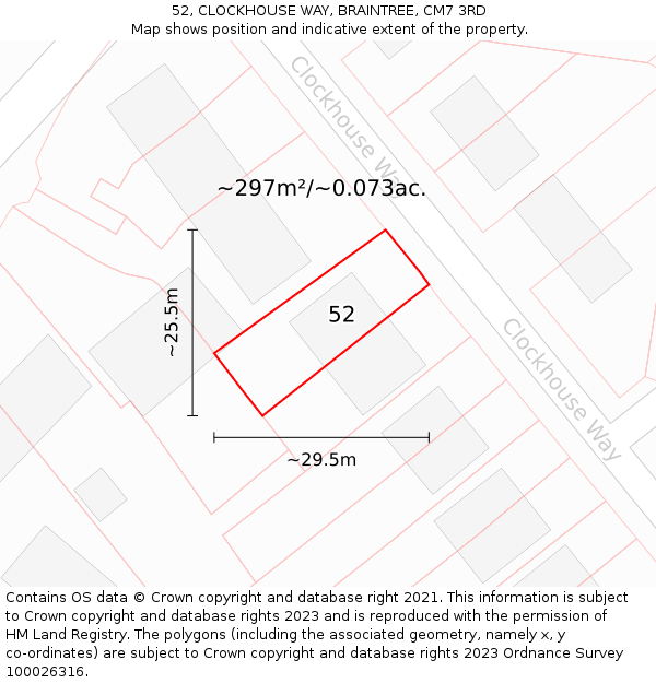 52, CLOCKHOUSE WAY, BRAINTREE, CM7 3RD: Plot and title map