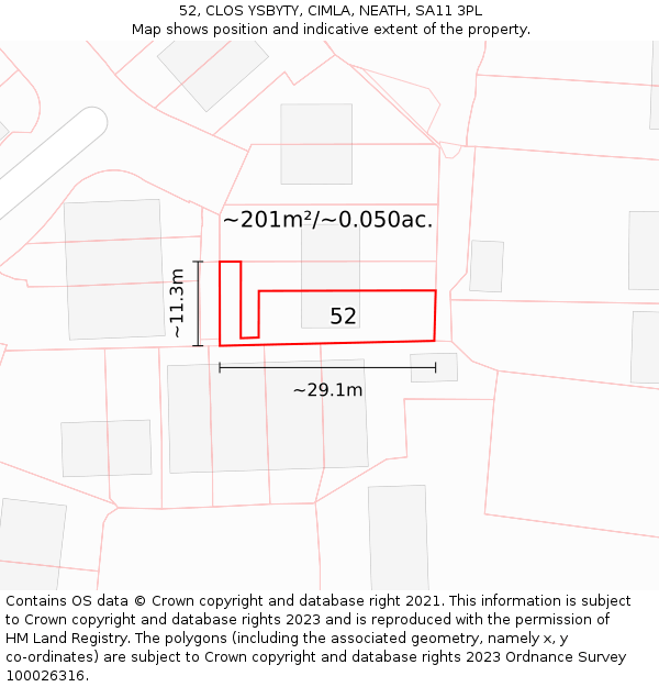 52, CLOS YSBYTY, CIMLA, NEATH, SA11 3PL: Plot and title map