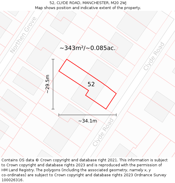 52, CLYDE ROAD, MANCHESTER, M20 2WJ: Plot and title map