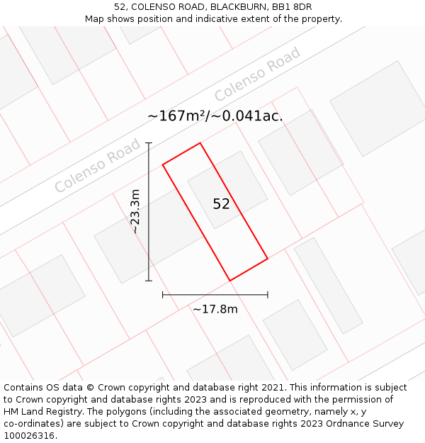 52, COLENSO ROAD, BLACKBURN, BB1 8DR: Plot and title map
