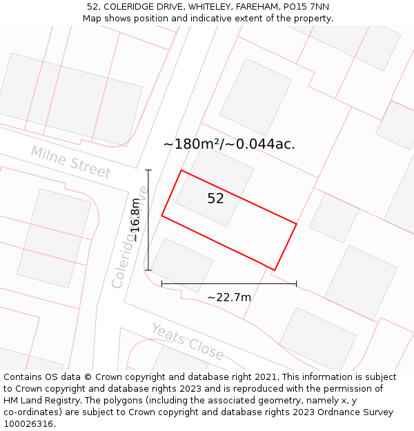 52, COLERIDGE DRIVE, WHITELEY, FAREHAM, PO15 7NN: Plot and title map