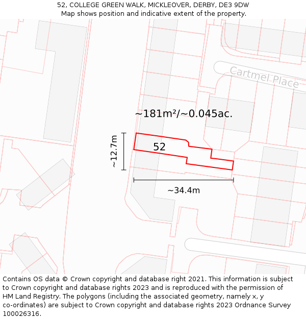 52, COLLEGE GREEN WALK, MICKLEOVER, DERBY, DE3 9DW: Plot and title map