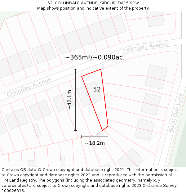 52, COLLINDALE AVENUE, SIDCUP, DA15 9DW: Plot and title map