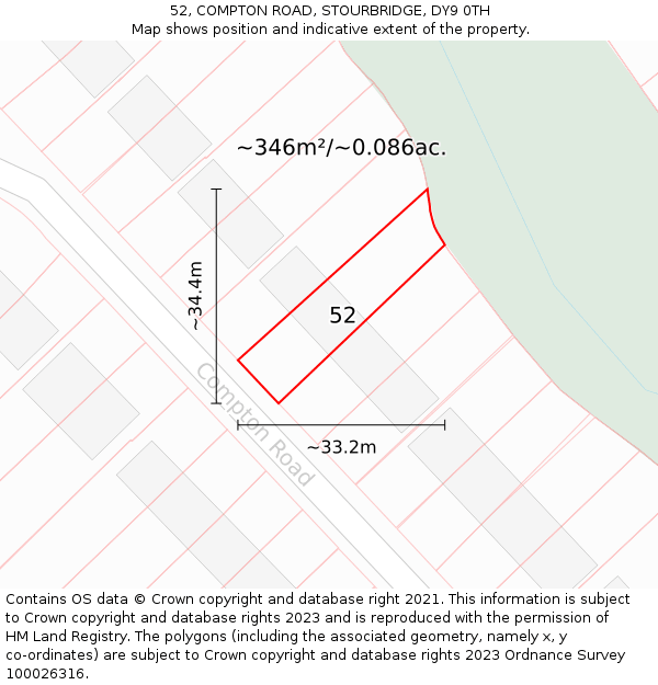 52, COMPTON ROAD, STOURBRIDGE, DY9 0TH: Plot and title map