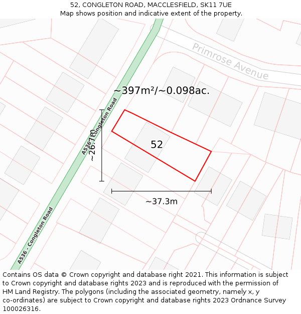 52, CONGLETON ROAD, MACCLESFIELD, SK11 7UE: Plot and title map