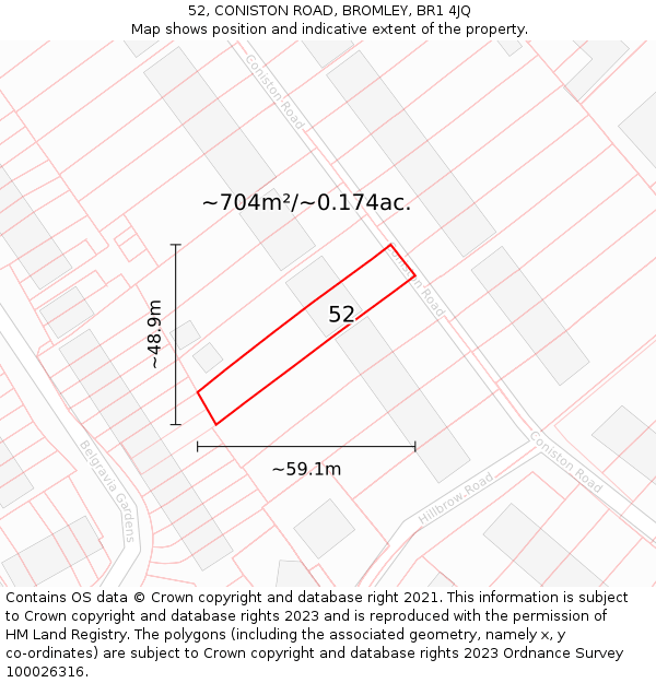 52, CONISTON ROAD, BROMLEY, BR1 4JQ: Plot and title map