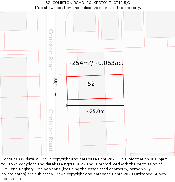 52, CONISTON ROAD, FOLKESTONE, CT19 5JG: Plot and title map