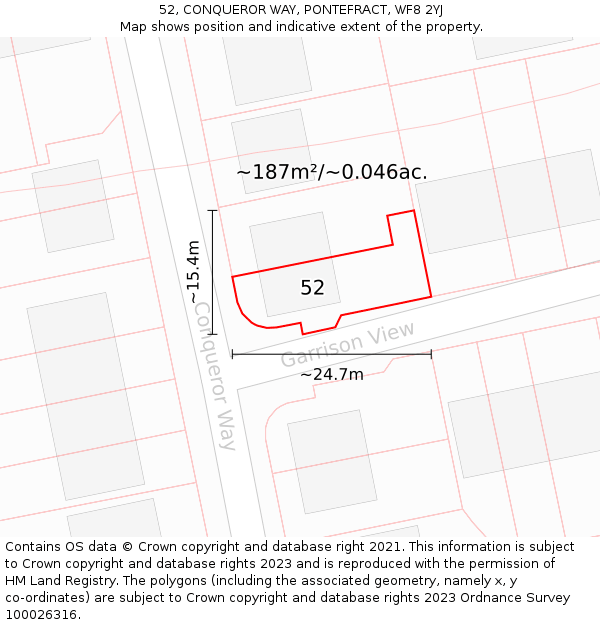 52, CONQUEROR WAY, PONTEFRACT, WF8 2YJ: Plot and title map