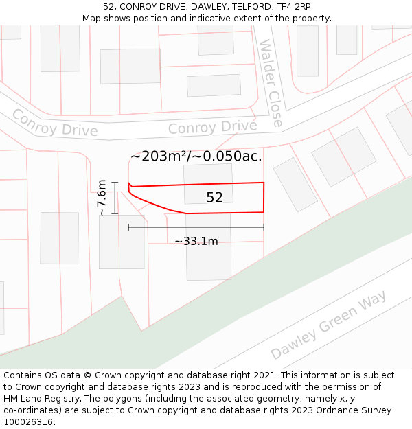 52, CONROY DRIVE, DAWLEY, TELFORD, TF4 2RP: Plot and title map