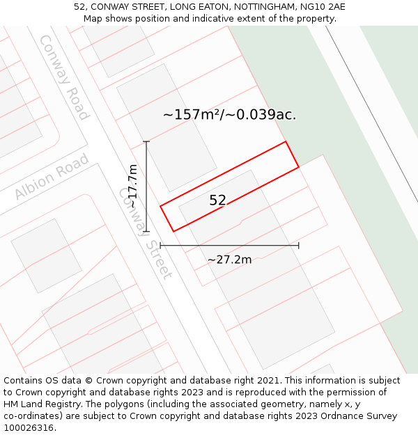 52, CONWAY STREET, LONG EATON, NOTTINGHAM, NG10 2AE: Plot and title map