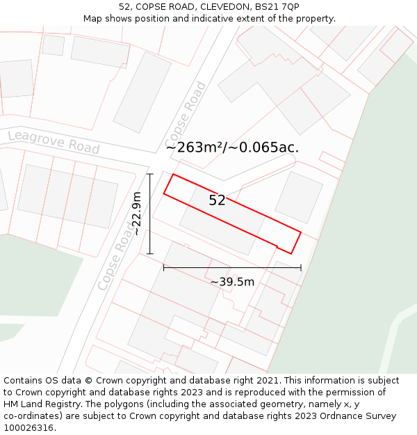 52, COPSE ROAD, CLEVEDON, BS21 7QP: Plot and title map