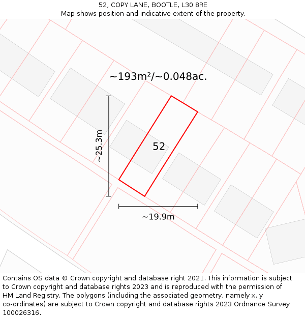 52, COPY LANE, BOOTLE, L30 8RE: Plot and title map