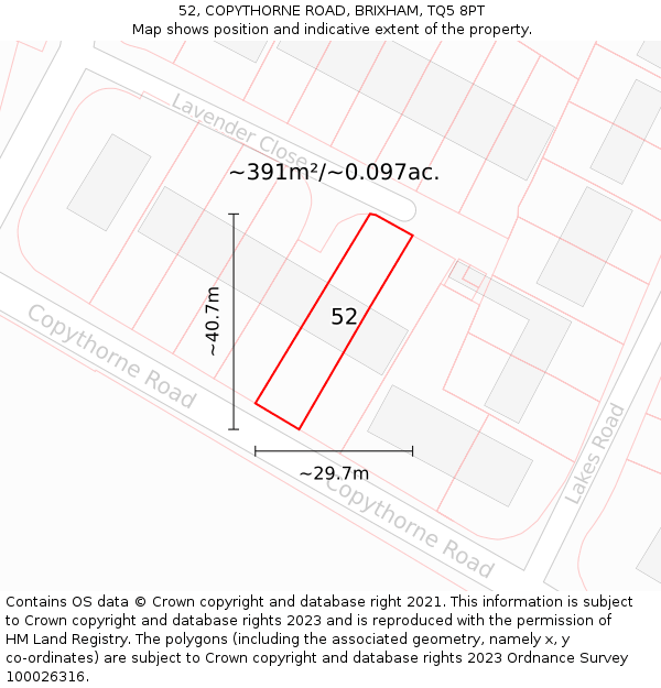 52, COPYTHORNE ROAD, BRIXHAM, TQ5 8PT: Plot and title map