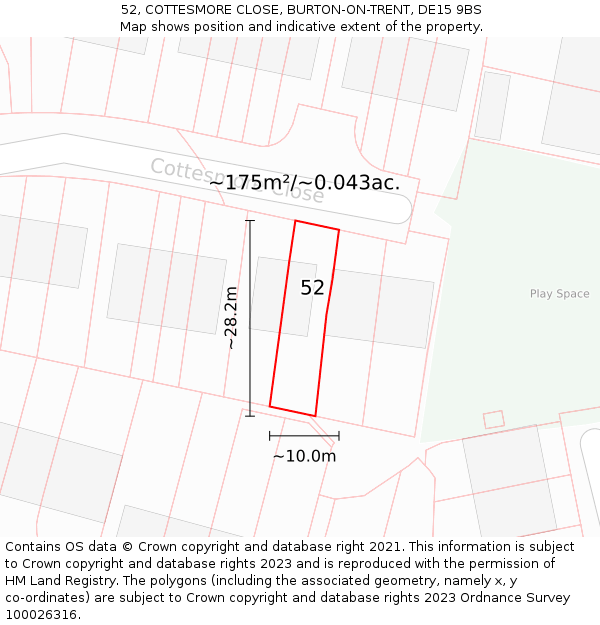 52, COTTESMORE CLOSE, BURTON-ON-TRENT, DE15 9BS: Plot and title map