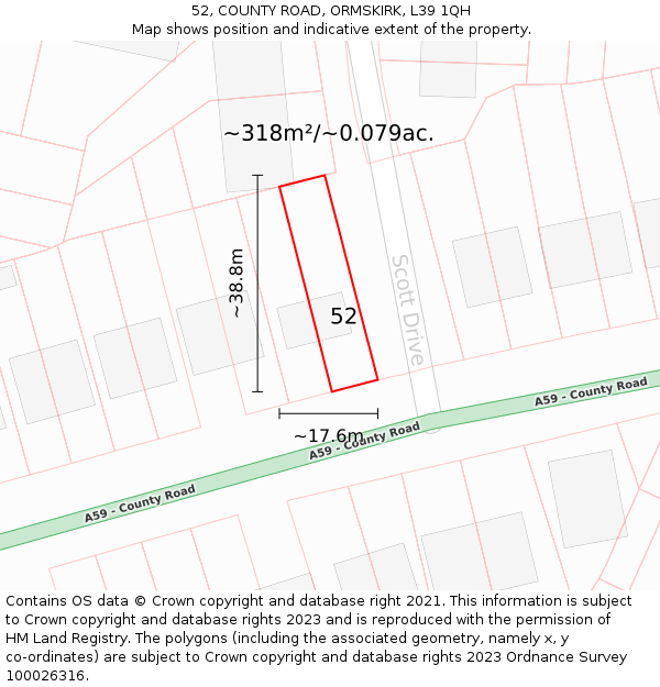 52, COUNTY ROAD, ORMSKIRK, L39 1QH: Plot and title map