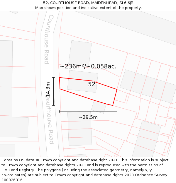 52, COURTHOUSE ROAD, MAIDENHEAD, SL6 6JB: Plot and title map