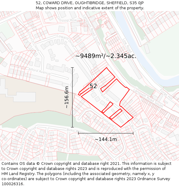 52, COWARD DRIVE, OUGHTIBRIDGE, SHEFFIELD, S35 0JP: Plot and title map