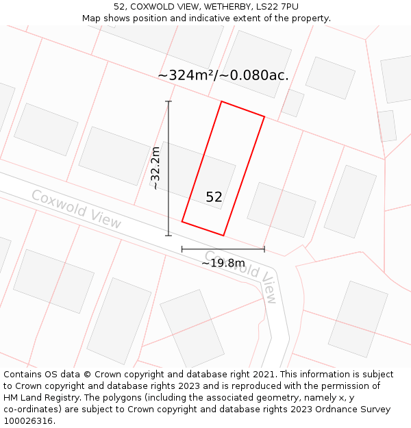 52, COXWOLD VIEW, WETHERBY, LS22 7PU: Plot and title map