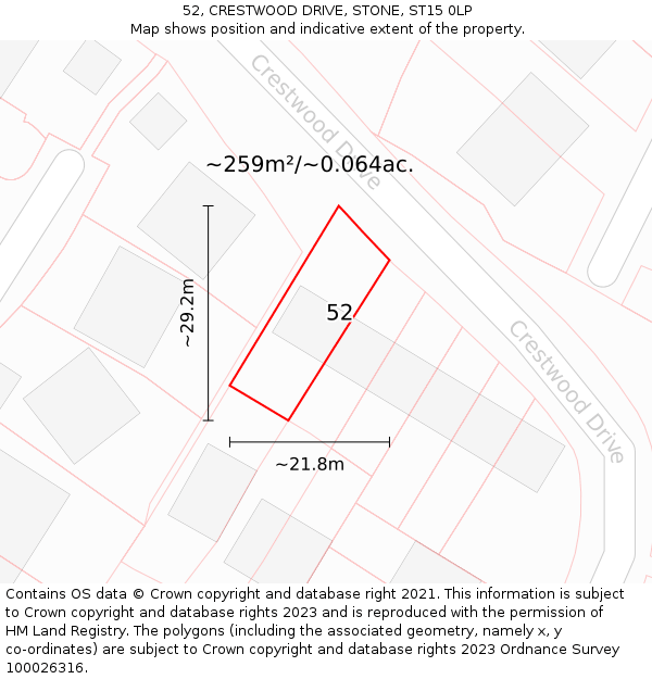 52, CRESTWOOD DRIVE, STONE, ST15 0LP: Plot and title map