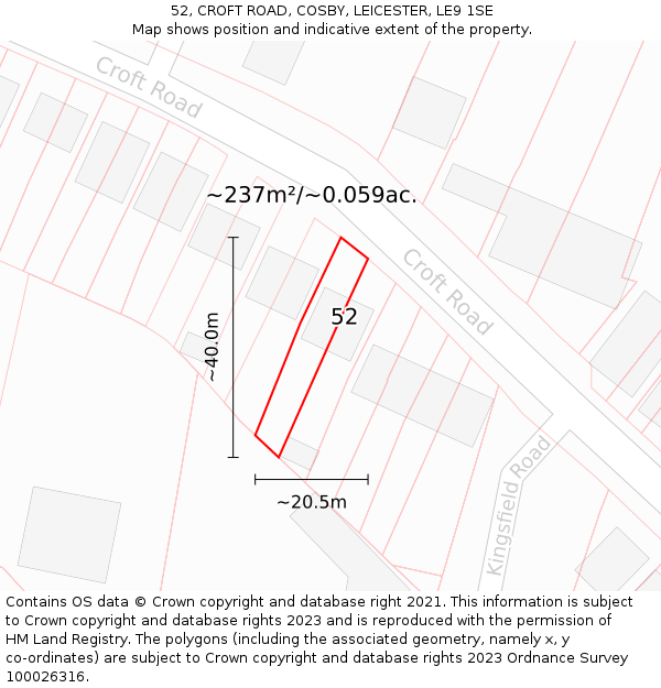 52, CROFT ROAD, COSBY, LEICESTER, LE9 1SE: Plot and title map