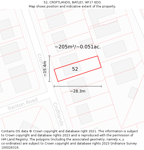 52, CROFTLANDS, BATLEY, WF17 6DG: Plot and title map